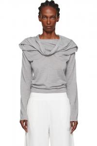 Mm6 Maison Margiela Серая шерстяная трикотажная блузка с длинными рукавами