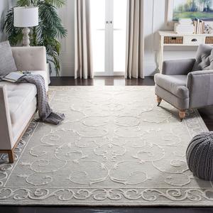 Ковер SAFAVIEH, 153 x 153 см, коллекции Micro-Loop — Light Grey & Ivory, ручной работы Country Cottage из шерсти, идеален для помещений с высокой проходимостью в гостиной, спальне (MLP507F)