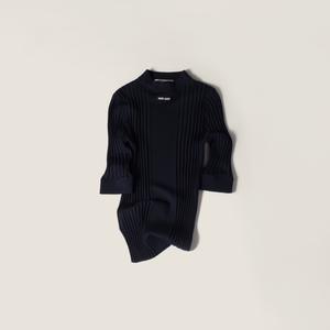 Рифленый вязаный шерстяной свитер MIU MIU, темно-синий