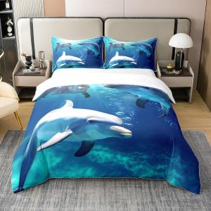 Erosebridal Комплект постельного белья Cute Dolphin из 100% хлопка с 3D принтом дельфинов в морском стиле для детей, Multi 06