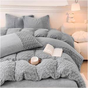 Generic Комплект постельного белья зимний плюшевый люкс с трехмерным принтом розы