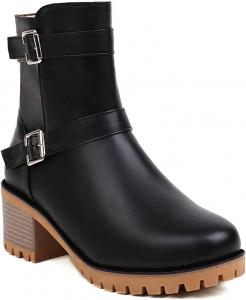 Женские модные ботильоны с ремешками, пряжкой, круглым носком, молнией, массивным средним каблуком, короткие JOEUSTY, Black