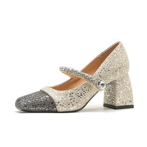 YAFEI XUANYU Туфли Мэри Джейн на массивном каблуке 7 см женские шампань, цвет Champagne