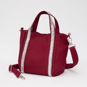 Мини-сумка-шоппер из холста с ремешком, украшенным стразами, и возможностью ношения через плечо FASHNZFAB, Burgundy