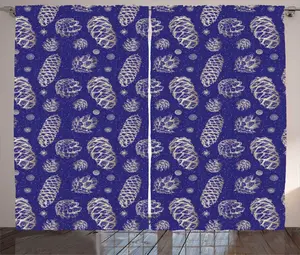 Штора ABAKUHAUS в деревенском стиле, сосновые шишки и еловые ветки, универсальная ленточная штора для гостиной с петлями и крючками, 280 x 225 см, индиго и светло-коричневый Abakuhaus