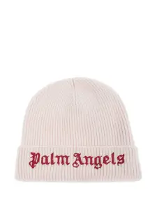 Шапка бини в рубчик с вышитым логотипом Palm Angels Kids, розовый
