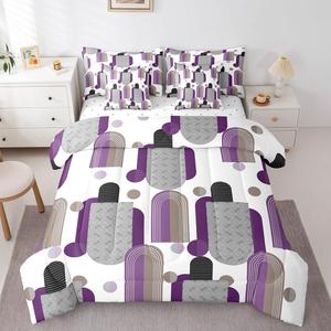 Erosebridal Комплект постельного белья Purple Grey Black с абстрактным принтом, включает пододеяльник, простыни и наволочки, всесезонный декор для спальни, Violet Grey Brown White