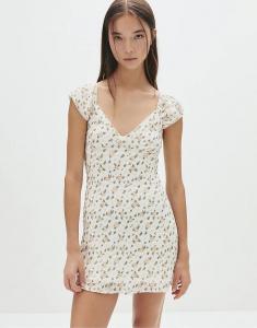 Pull&Bear Короткое платье с цветочным узором желтого цвета