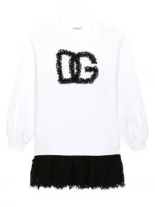 Платье мини с логотипом и кружевом Dolce & Gabbana Kids, белый