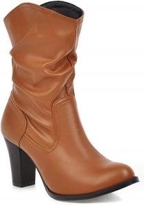 Женские модные ботильоны MIOKE в западном стиле с низкой посадкой, круглым носком, массивным высоким каблуком, ковбойские короткие ботинки, Brown-Velvet Lined