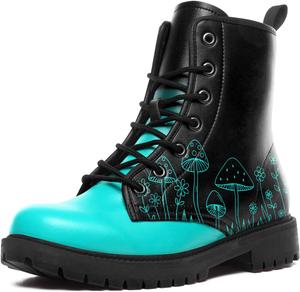 Женские стильные ботильоны до щиколотки с принтом «Гриб», легкие, удобные, водонепроницаемые, повседневные, модные зимние боевые ботильоны AWSOLE, Black/Lt Blue