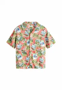 Рубашка стандартного кроя с коротким рукавом и отложным воротником. Next, Peach Pink Postcard All Over Print