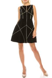 Черное платье для вечеринки с геометрическим кружевом без рукавов Aidan Mattox