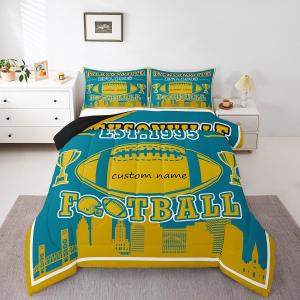 Erosebridal Комплект постельного белья Custom 3D Football с одеялом в тематике регби и футбола, цвет морской волны и желтый, Darkcyan Yellow
