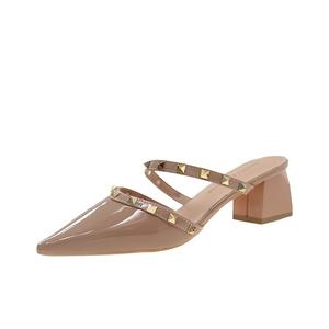 Take the Qin Женские противоскользящие тапочки с закрытым носком - бежевые, 4 см, цвет Nude-4cm