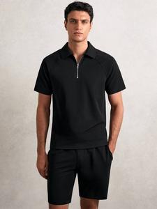 Winston Regular Fit поло с коротким рукавом и молнией Reiss, Black
