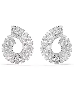 Серьги-Кольца Matrix с родиевым покрытием круглой огранки Swarovski, white