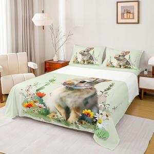 Erosebridal Комплект постельного белья Happy Easter Bunny с ретро кроликами и цветочным принтом, Multi 20