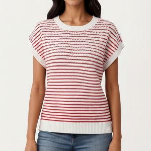 Топ с полосками, вязаный, с рукавами-колокольчиками, резинкой и свободным кроем Anna-Kaci, Red