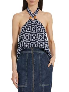 Топ-халтер с O-образным кольцом, связанный крючком Бесси Ramy Brook, цвет Spring Navy Crochet