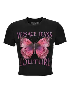 Укороченный декорированный топ Versace Jeans Couture, черный