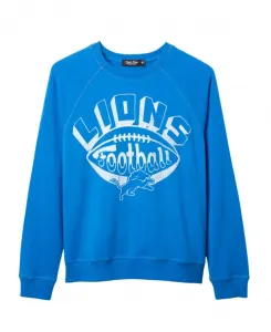 Женская флисовая футболка-реглан с изображением команды «Детройт Лайонс» (НФЛ). Junk Food Clothing, синий
