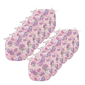 Подушки на обеденный стул ABAKUHAUS с цветочным принтом, мультяшный стиль бабочки, декоративная водонепроницаемая подушка с ремнями для кухонных сидений, 40 см x 40 см — упаковка из 12 шт., бледно-розовая лаванда, розовый