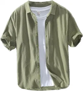 Летняя мужская полосатая рубашка с коротким рукавом из хлопка с японской вышивкой MQMYJSP