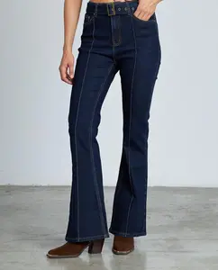 Женские расклешенные джинсы с регулируемым ремнем и застежкой на молнию Alma en Pena, темно-синий