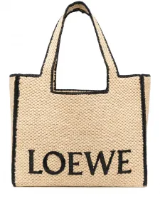 Плетеная сумка-тоут с логотипом Loewe, бежевый