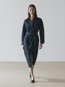 Миди-платье-рубашка с деталью шарфа Massimo Dutti, blue