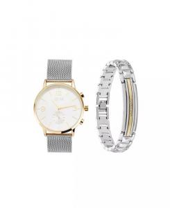 Мужские аналоговые часы-браслет из металлического сплава серебристого цвета, 42 мм, комплект браслетов Jones New York