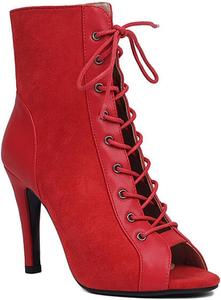 Женские танцевальные ботильоны JXUZY Jazz с открытым носком, кружевными шнурками и высоким каблуком типа «стилет» Generic, D919-Red