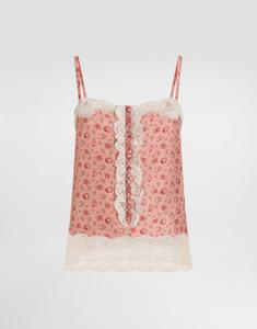 Маленький шелковый топ с принтом в виде роз DOLCE & GABBANA, мультиколор