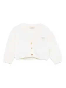Кардиган на пуговицах с вышитым логотипом Elisabetta Franchi La Mia Bambina, белый