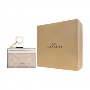 COACH Узкий чехол для айди из искусственной кожи с держателем для пластиковых карт мини женский песочный желтый и меловой белый, Gift Box Set (Basic Set+Yellow Box)