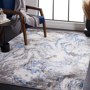 Ковер SAFAVIEH, 122 x 183 см, Craft Collection, Grey & Blue, современный абстрактный дизайн, не линяет и прост в уходе, идеален для помещений с высокой проходимостью: прихожая, гостиная, спальня (CFT864F)