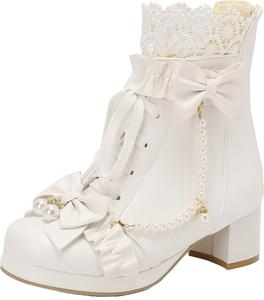 Женские милые ботильоны на шнуровке с застежкой-молнией, украшенные бантами и кружевом, для создания различных зимних модных образов XIEPP, White