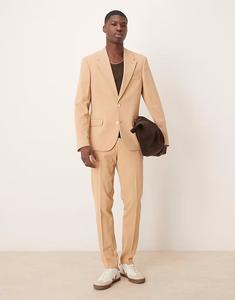 Узкие брюки ASOS DESIGN бежевого цвета с четырехсторонней растяжимостью