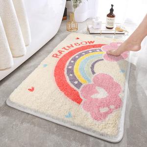 Budis Ковер 40х60 см из искусственной шерсти, впитывающий, нескользящий, для ванной комнаты или прихожей, радужный