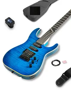 Unbranded Электрогитара с цельным корпусом 39: комплект электрогитары с костяной гайкой, полноценная 6-струнная гитара с 24 ладами, корпус из тополя с верхней декой из кленового мага