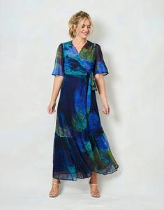 Hope & Ivy Платье-халат макси с рукавами-крылышками и поясом-завязкой, многоцветное, синего цвета