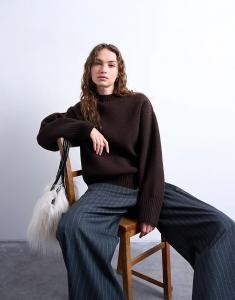 Вязаный джемпер Topshop из толстой пряжи, полностью связанный спицами, шоколадного цвета