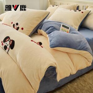 Yalu Комплект постельного белья 1,8 м, 4 предмета: пододеяльник 200x230 см, простыня на резинке, 2 наволочки, утепленный, бежево-голубой