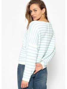 Полосатый свободный свитер со швом сзади, кремового цвета SASSYCLASSY