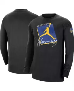 Мужская черная футболка с длинным рукавом Golden State Warriors Courtside Max 90 Vintage-Like Wash Statement Edition Jordan