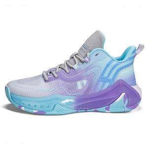 ANDEZHANMUSI Амортизирующие нескользящие износостойкие поддерживающие низкие баскетбольные кроссовки унисекс серо-сине-фиолетовые, цвет Gray Blue Purple