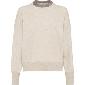 Украшенный свитер с круглой горловиной Brunello Cucinelli, светло бежевый