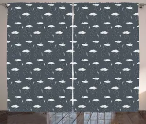 Шторы ABAKUHAUS Rustic Grey and White, Thunders Rain, универсальные ленточные шторы для гостиной с петлями и крючками, 280 x 175 см, темно-синий, белый, серый Abakuhaus