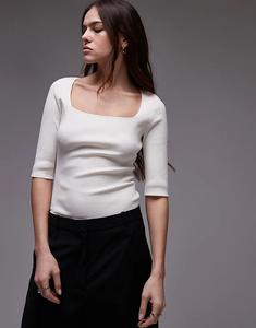 ARKET – Плотный трикотажный топ белого цвета с открытыми плечами и вырезом сердечком